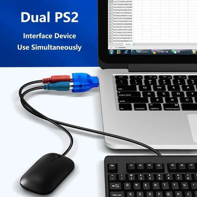 Alt view image 4 of 6 - Aomoproing USB to PS2 AdapterUSB to Dual PS/2 Keyborad & Mouse Converter Cable for Laptop PC Computer - Blue 2 Pack