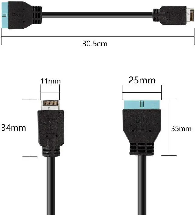 Alt view image 6 of 7 - Aomoproing USB 3.1 Type-E Male to USB 19/20 Pin Header Male Adapter Extension Cable for Motherboard for 30cm
