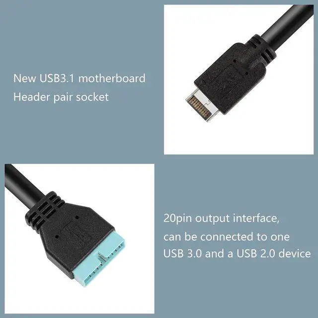 Alt view image 7 of 7 - Aomoproing USB 3.1 Type-E Male to USB 19/20 Pin Header Male Adapter Extension Cable for Motherboard for 30cm