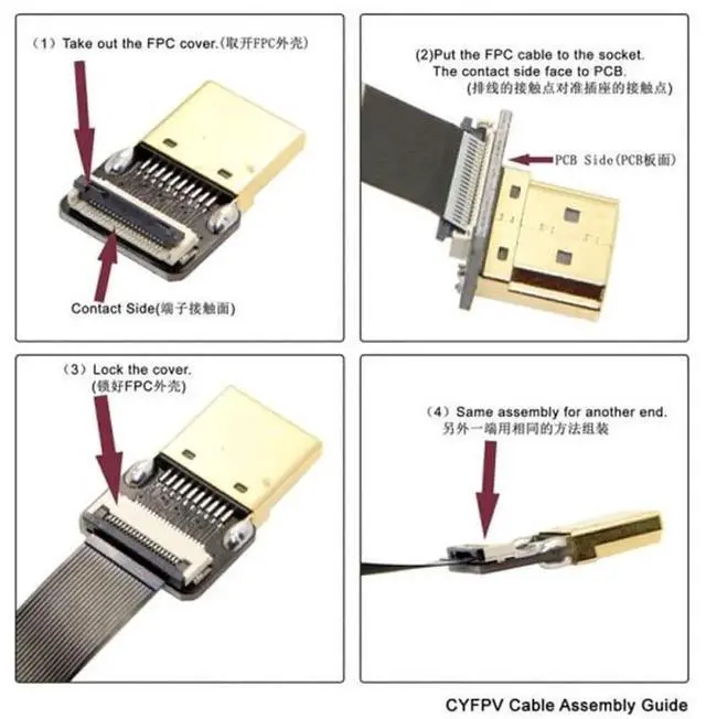 Alt view image 3 of 7 - AOMOPROING FPV 90 Degree Up Angled FPV Micro HDMI Male to HDMI Male Flat Cable 50cm Compatible for FPV HDTV M