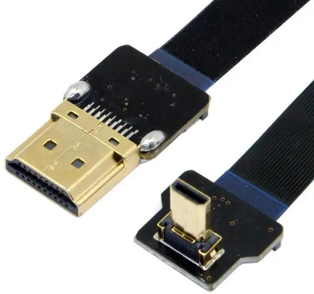 Alt view image 7 of 7 - AOMOPROING FPV 90 Degree Up Angled FPV Micro HDMI Male to HDMI Male Flat Cable 50cm Compatible for FPV HDTV M