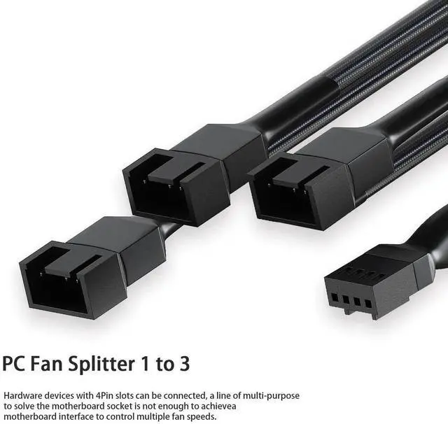 Alt view image 3 of 7 - 3 Way PWM Fan Splitter Cable, 2 Pcs 4 Pin PWM Fan Splitter, Fan Header Splitter, PC Fan Splitter 1 to 3 Converter, Case Fan Splitter, for Computer ATX Case 4-Pin/3-Pin Cooling Fan Cable,11 inch