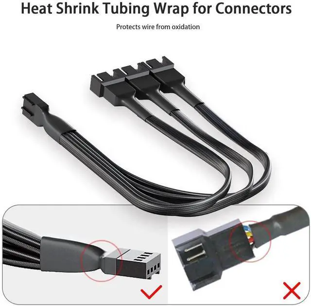 Alt view image 6 of 7 - 3 Way PWM Fan Splitter Cable, 2 Pcs 4 Pin PWM Fan Splitter, Fan Header Splitter, PC Fan Splitter 1 to 3 Converter, Case Fan Splitter, for Computer ATX Case 4-Pin/3-Pin Cooling Fan Cable,11 inch