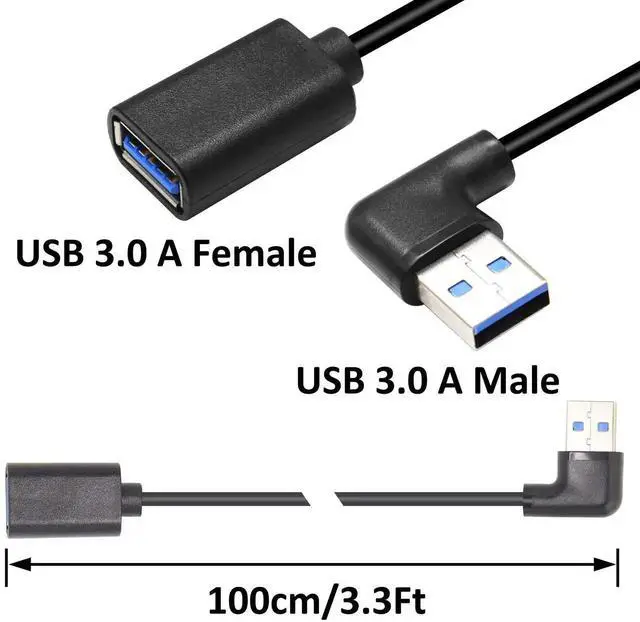 Alt view image 5 of 7 - Aomoproing USB 3.0 Extension Cable 3.3Ft Type A Male to A Female Extension Cord Data Transfer Extender Cable for USB Flash Drive/Hard Drive (Black-Right Angle)
