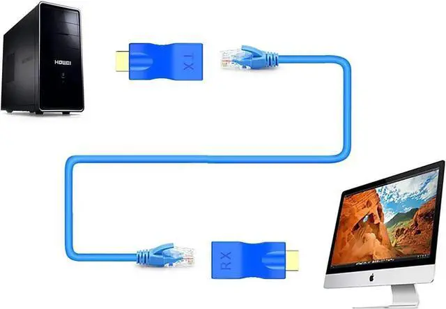 Alt view image 3 of 7 - AOMOPROING HDMI Extender Adapter, HDMI to RJ45 Ethernet Network Converter Over by Cat5-e/6 Cable Splitter 1080p up to 30m/98ft Repeater for HDTV HD TV DVD PS4 STB