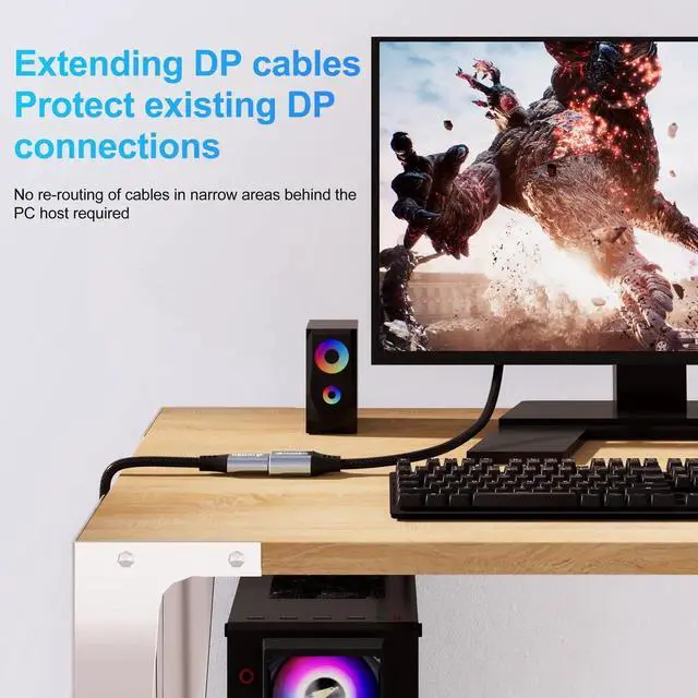 Alt view image 2 of 7 - AOMOPROING 8K DisplayPort Extension Cable 5Feet, DisplayPort 1.4 Male to Female Extension Cable, Braided DP to DP Extended Cord, Supports 8K@60Hz,4K@120Hz (Grey, 5 Ft)