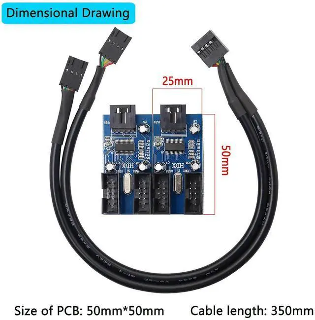 Alt view image 2 of 7 - Aomoproing Motherboard USB 9 Pin Header Hub Male 1 to 2/4 Female USB 2.0 Splitter Extension Cable, USB 9-pin Internal Cable 9 pin Connector Adapter for Port Multiplier (35cm)