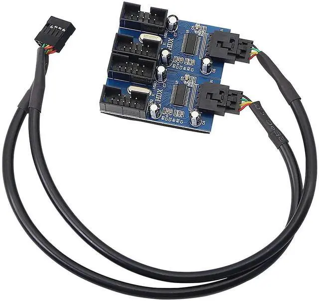 Alt view image 3 of 7 - Aomoproing Motherboard USB 9 Pin Header Hub Male 1 to 2/4 Female USB 2.0 Splitter Extension Cable, USB 9-pin Internal Cable 9 pin Connector Adapter for Port Multiplier (35cm)