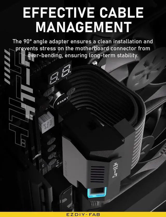 Alt view image 5 of 7 - Aomoproing   Shield 24-pin 90 Degree Angle Adapter with Infinity Mirror ARGB Light,ATX 24 Pin Power Connector, 5V 3pin ARGB Sync-90 Degree-Black-1 Pack