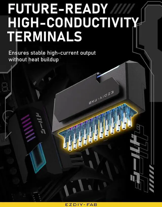 Alt view image 3 of 7 - Aomoproing   Shield 24-pin 90 Degree Angle Adapter with Infinity Mirror ARGB Light,ATX 24 Pin Power Connector, 5V 3pin ARGB Sync-90 Degree-Black-1 Pack