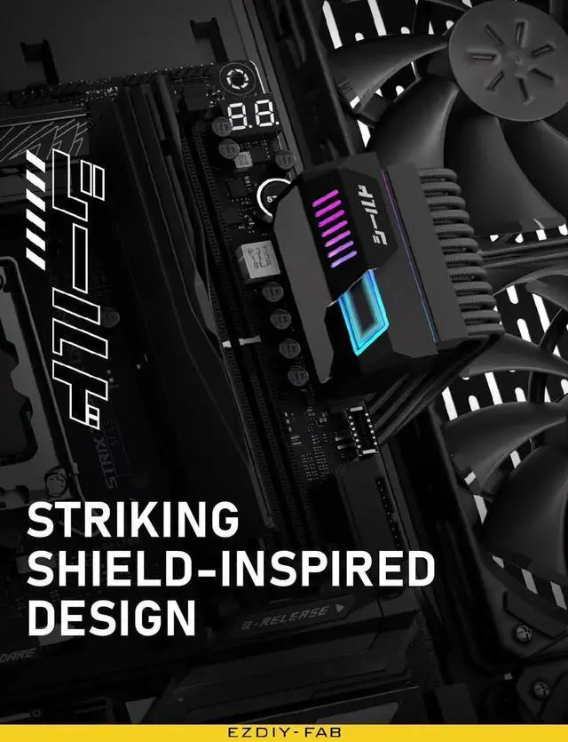 Alt view image 2 of 7 - Aomoproing   Shield 24-pin 90 Degree Angle Adapter with Infinity Mirror ARGB Light,ATX 24 Pin Power Connector, 5V 3pin ARGB Sync-90 Degree-Black-1 Pack