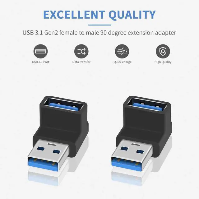 Alt view image 7 of 7 - Aomoproing 90 Degree USB 3.0 Adapter, 10Gbps USB Extender Adapter, Type A Male to Female Cable Adapter, UP Angle Type A to A Adapter for Hard Drive, Keyboard, Laptop, 2Pack