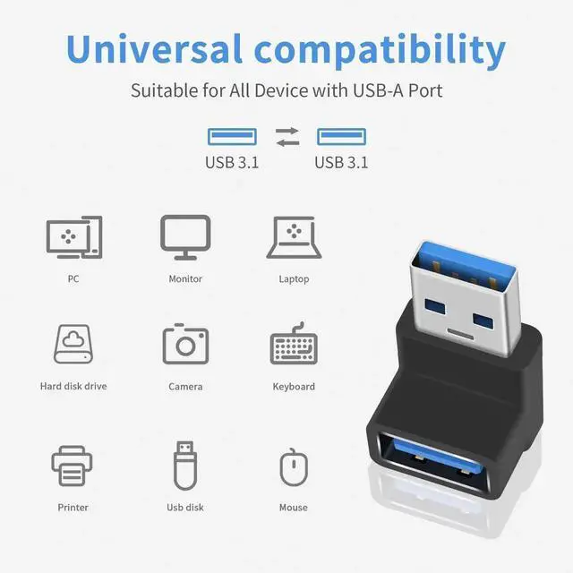 Alt view image 5 of 7 - Aomoproing 90 Degree USB 3.0 Adapter, 10Gbps USB Extender Adapter, Type A Male to Female Cable Adapter, UP Angle Type A to A Adapter for Hard Drive, Keyboard, Laptop, 2Pack