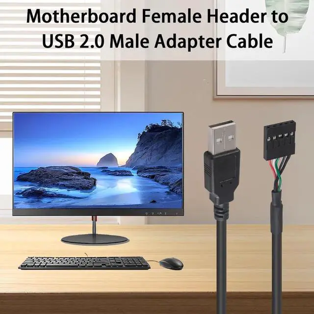 Alt view image 2 of 7 - Aomoproing (2-Pack 50CM 5 Pin Motherboard Female Header to USB 2.0 Male Adapter Dupont Extender Cable (5Pin/USB M)