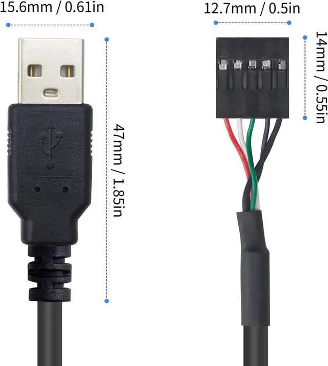 Alt view image 6 of 7 - Aomoproing (2-Pack 50CM 5 Pin Motherboard Female Header to USB 2.0 Male Adapter Dupont Extender Cable (5Pin/USB M)