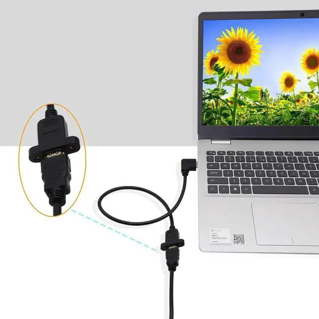 Alt view image 2 of 7 - AOMOPROING HDMI Panel Mount 90 Degree Extension Cable,HDMI Femlae to 90 Degree UP Male Connector Wire, with Screw Hole Panel Mount,Support 4K 60hz 3D TV, Roku, Xbox360 eat. (Angle UP) 0.5m