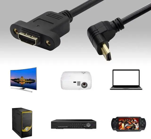 Alt view image 6 of 7 - AOMOPROING HDMI Panel Mount 90 Degree Extension Cable,HDMI Femlae to 90 Degree UP Male Connector Wire, with Screw Hole Panel Mount,Support 4K 60hz 3D TV, Roku, Xbox360 eat. (Angle UP) 0.5m