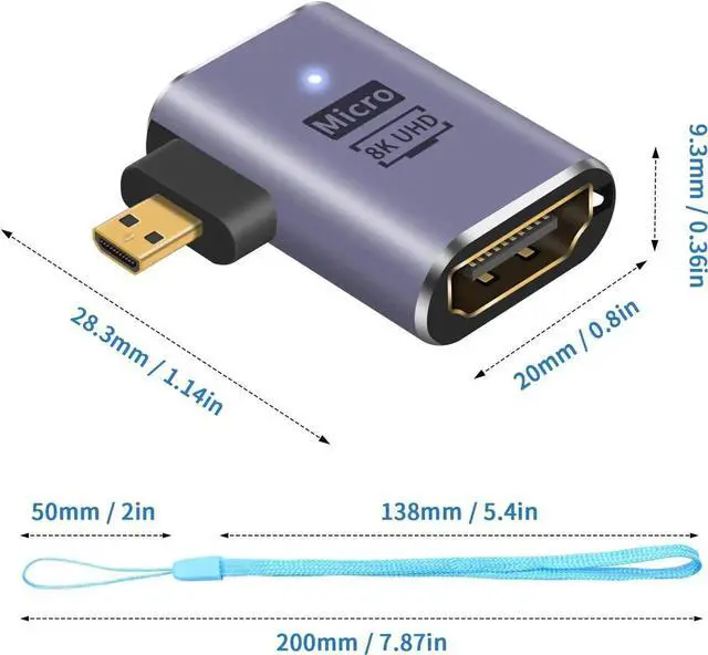 Alt view image 5 of 7 - Aomoproing 8K Left Angle Micro HDMI Adapter, 90 Degree Micro HDMI to HDMI Adapter, 48Gbps UHD HDMI 2.1 Female to Micro hdmi Male Extender Connector for Camera Camcorder, Tablet Digital 2 Pack