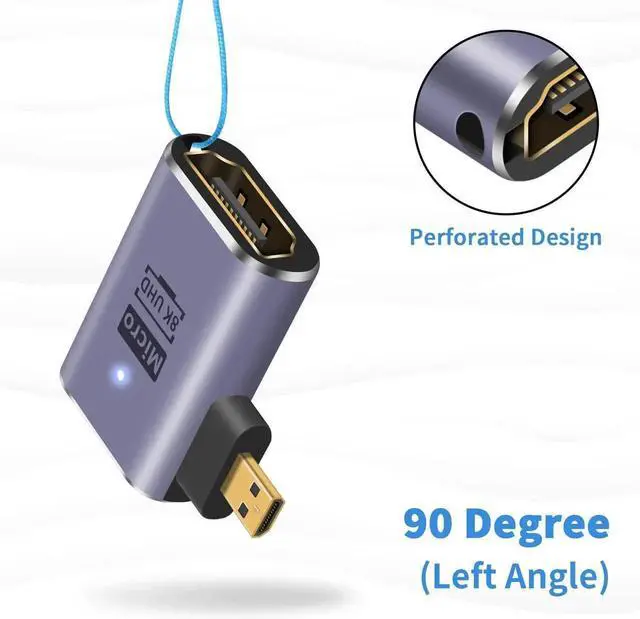 Alt view image 2 of 7 - Aomoproing 8K Left Angle Micro HDMI Adapter, 90 Degree Micro HDMI to HDMI Adapter, 48Gbps UHD HDMI 2.1 Female to Micro hdmi Male Extender Connector for Camera Camcorder, Tablet Digital 2 Pack