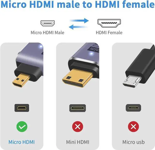 Alt view image 3 of 7 - Aomoproing 8K Left Angle Micro HDMI Adapter, 90 Degree Micro HDMI to HDMI Adapter, 48Gbps UHD HDMI 2.1 Female to Micro hdmi Male Extender Connector for Camera Camcorder, Tablet Digital 2 Pack