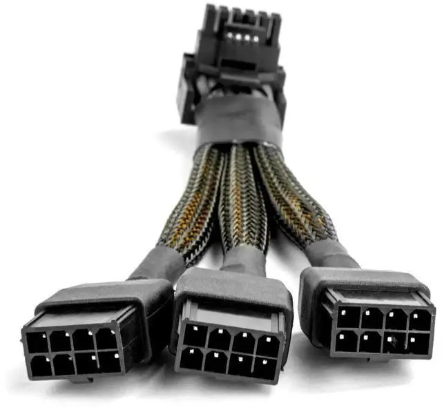 Alt view image 6 of 6 - 16Pin GPU Cable to 3X 8 Pin Pcie Extension - 16AWG PCIE 5.0 12VHPWR 600W 90 Degree Right Angle 16 Pin 12+4Pin Supply Adapter for RTX 4090 4080 3090TI 4070Ti Graphics Card (Type A)