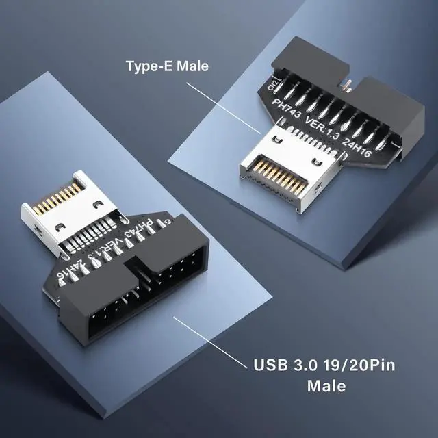 Alt view image 3 of 7 - Aomoproing USB 3.0 Front Panel Header Type E to USB 3.0 19/20Pin Motherboard Header Adapter Type-E Male to 19Pin Male Front Connector Converter