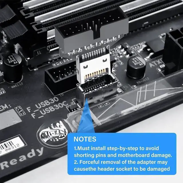 Alt view image 7 of 7 - Aomoproing USB 3.0 Front Panel Header Type E to USB 3.0 19/20Pin Motherboard Header Adapter Type-E Male to 19Pin Male Front Connector Converter