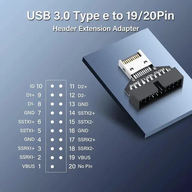 Alt view image 5 of 7 - Aomoproing USB 3.0 Front Panel Header Type E to USB 3.0 19/20Pin Motherboard Header Adapter Type-E Male to 19Pin Male Front Connector Converter