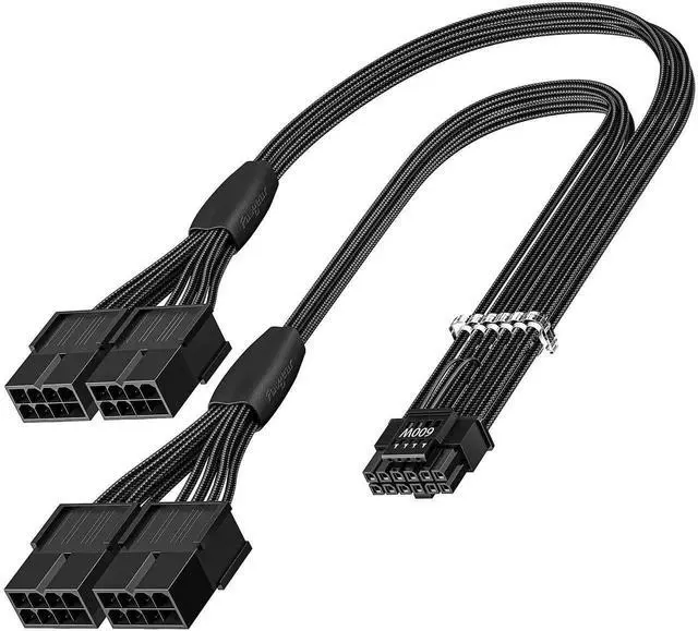 Main image of Aomoproing 16pin GPU Cable to 4X 8 Pin Pcie Extension - PCI-e 5.0 12VHPWR Extender Cord 40cm Sleeved 12V-2x6 Cable for GeForce RTX 5090 5080 5070 5070Ti 4090 4080 4070ti 3090Ti (16AWG/Black)