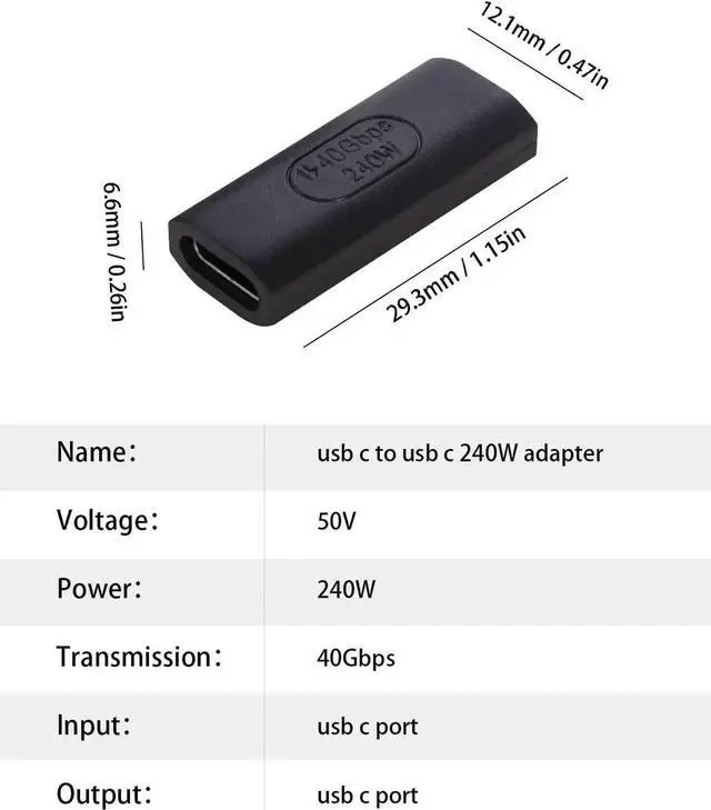 Alt view image 5 of 7 - Aomoproing 240W USB C Female to Female Adapter, 40Gbps USB C Coupler, 8K@60Hz Video Display for Switch, Tablet, iPad, MacBook, Thunderbolt 4/3 (2Pack)