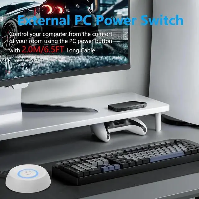 Alt view image 3 of 7 - Aomoproing PC Power Switch - Desktop Computer External Remote Start Motherboard Button Extension Cable with LED Light (White)