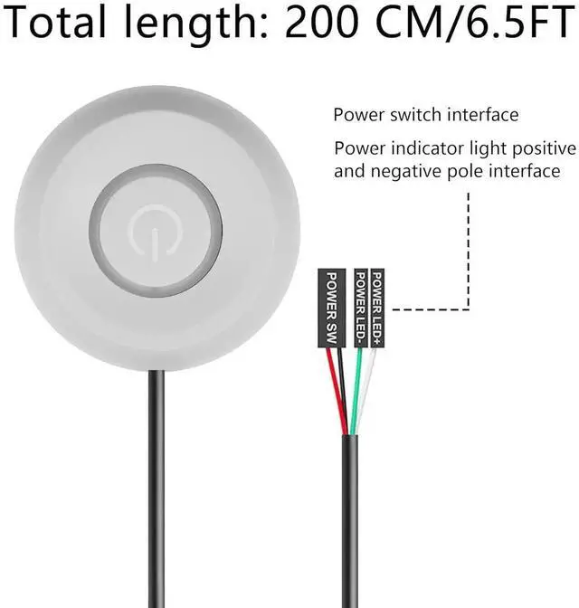 Alt view image 7 of 7 - Aomoproing PC Power Switch - Desktop Computer External Remote Start Motherboard Button Extension Cable with LED Light (White)
