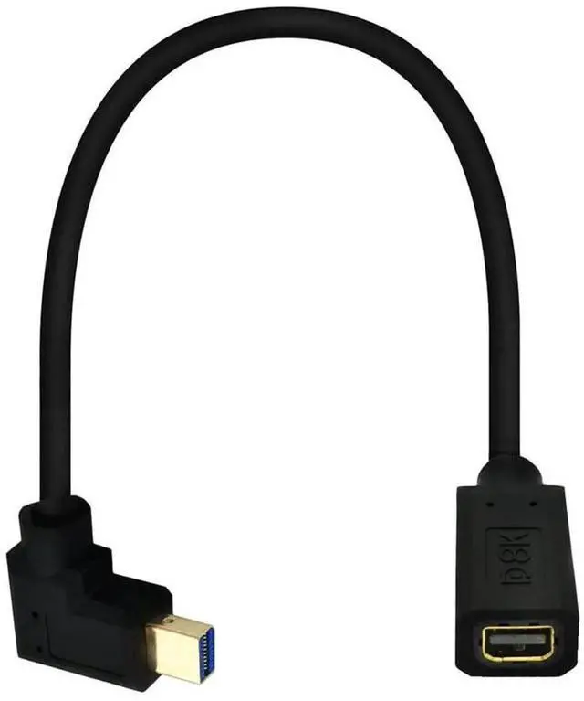 Main image of 12 Inch 32.4Gbps 8K@60Hz Mini DisplayPort Extension Cable, Left Angle Male to Female Mini DP 1.4 Extender Adapter UHD Cable for HDTV Laptop Monitor Projector PS4 PS5, Support 4K@144Hz 2K@165Hz