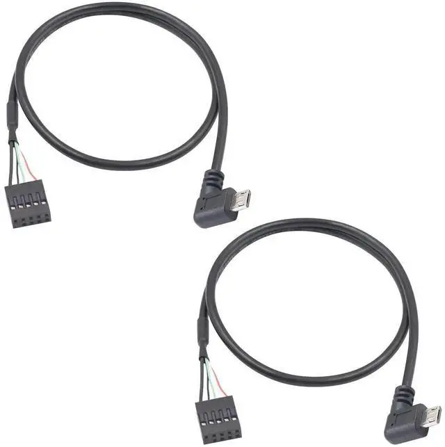 Main image of Aomoproing Micro USB to Motherboard Header Cable 1.65FT/50CM, Left Angled 90 Degree Micro USB Male to 9 Pin Motherboard Female Dupont Extended Cable (2-Pack)