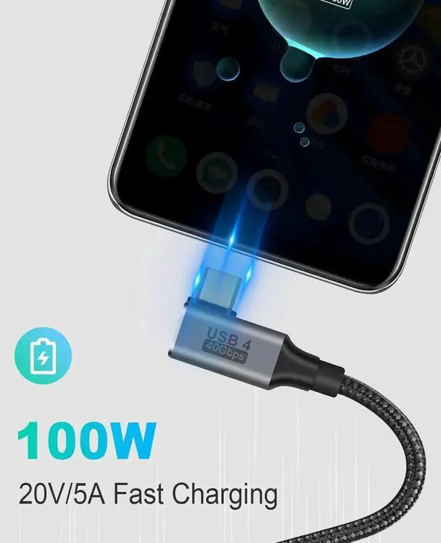 Alt view image 3 of 7 - Aomoproing 1.5ft USB C to USB C Cable, Right Angle 90 Degree Type C Charger Cord, 8K@60Hz 100W PD 40Gbps Data Transfer Braided Type C Charging Cable for Galaxy S23, iPhone 15, MacBook