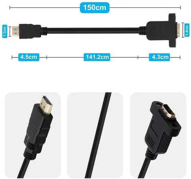 Alt view image 5 of 6 - AOMOPROING HDMI Male Female Extension Cable with Panel 4K HDMI Short Extender with Screw Holes Panel Mounted, Apply to Blu Ray Players, HDTV, Xbox360, TV (1.5 m/4.9FT)