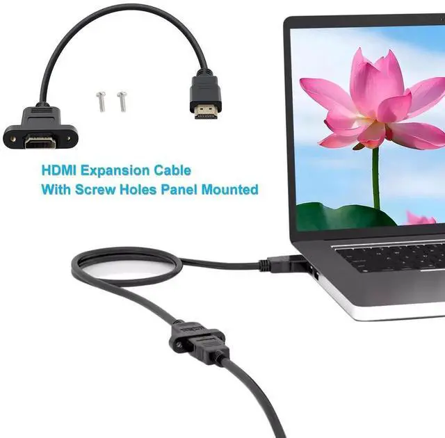 Alt view image 6 of 6 - AOMOPROING HDMI Male Female Extension Cable with Panel 4K HDMI Short Extender with Screw Holes Panel Mounted, Apply to Blu Ray Players, HDTV, Xbox360, TV (1.5 m/4.9FT)