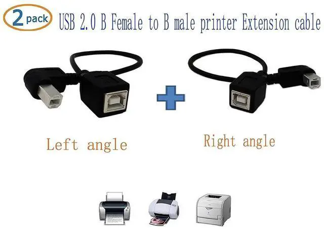 Alt view image 3 of 7 - Aomoproing USB 2.0 Type-B Printer Cable, 2-Pack USB B Female to Left Angle & Right Angle B Male Printer Extension Cable, for Scanner, Mobile HDD and More (L-R)