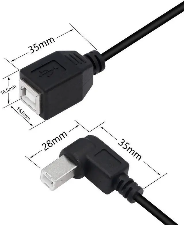 Alt view image 5 of 7 - Aomoproing USB 2.0 Type-B Printer Cable, (2-Pack) USB 2.0 B Female to Left Angle B Male Printer Short Extension Cable,for Printer, Scanner, Mobile HDD and More (Left 2)