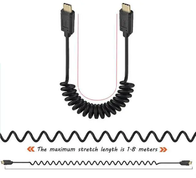 Alt view image 4 of 6 - Aomoproing 6 Feet 3A & 10Gbps USB 3.1 Type C Coiled Cable, Straight Male to Straight Male USB C Sync Charging & Data Transferring High Speed Spring Spiral Cord, 4K@60hz AV Monitor Cable