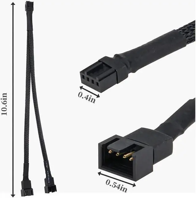 Alt view image 4 of 7 - Aomoproing  Fan Splitter, 3 Pack 4 Pin PWM Fan Splitter Cable 2 Way Sleeved Braided Extension Power Cable 1 to 2 Converter for PC Matherboard, Desktop Computer CPU Fan 10.6 inches