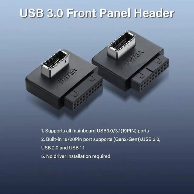 Alt view image 7 of 7 - Aomoproing USB 3.0 Front Panel Header USB 3.0 19/20Pin to Type E Motherboard Header Adapter 19Pin Female to Type-E Female Front Connector Converter