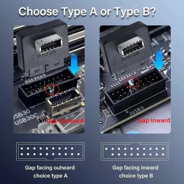 Alt view image 2 of 7 - Aomoproing USB 3.0 Front Panel Header USB 3.0 19/20Pin to Type E Motherboard Header Adapter 19Pin Female to Type-E Female Front Connector Converter