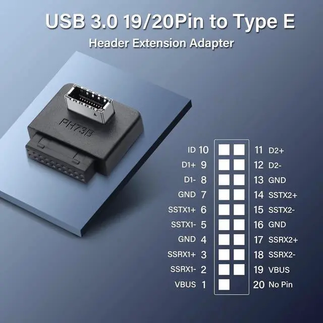 Alt view image 3 of 7 - Aomoproing USB 3.0 Front Panel Header USB 3.0 19/20Pin to Type E Motherboard Header Adapter 19Pin Female to Type-E Female Front Connector Converter