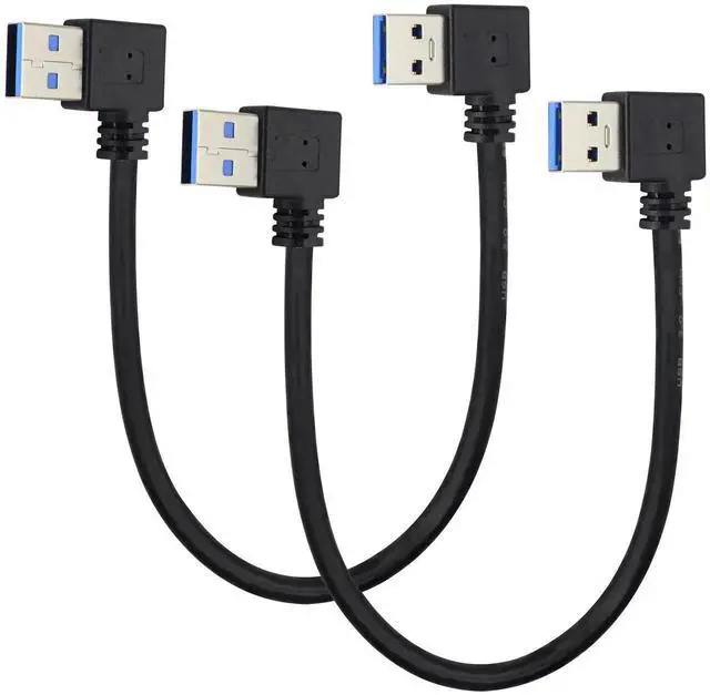 Main image of Aomoproing 2 Pack Left & Right Angle USB 3.0 A Cable 90 Degree USB 3.0 Type A Male Transferring Data and Charging Extension Cable for Hard Drive,Printers,Modems,Mouse,Laptop Cooler(0.3M/1ft-Black)