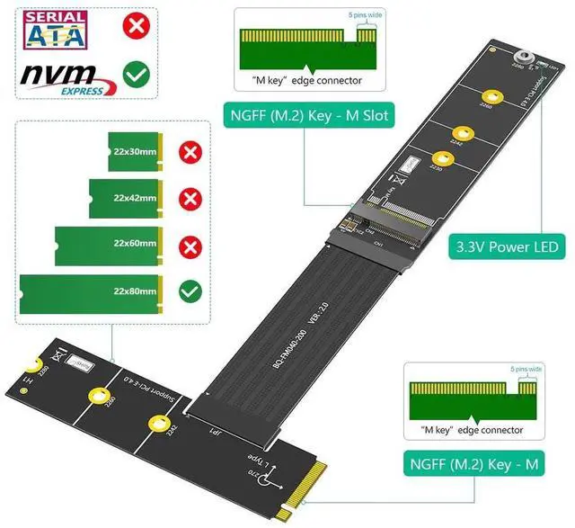 Alt view image 2 of 7 - Aomoproing  Upgrade Version 270 Degree NGFF M.2 M-Key NVME SSD Extension Cable(Length20cm)