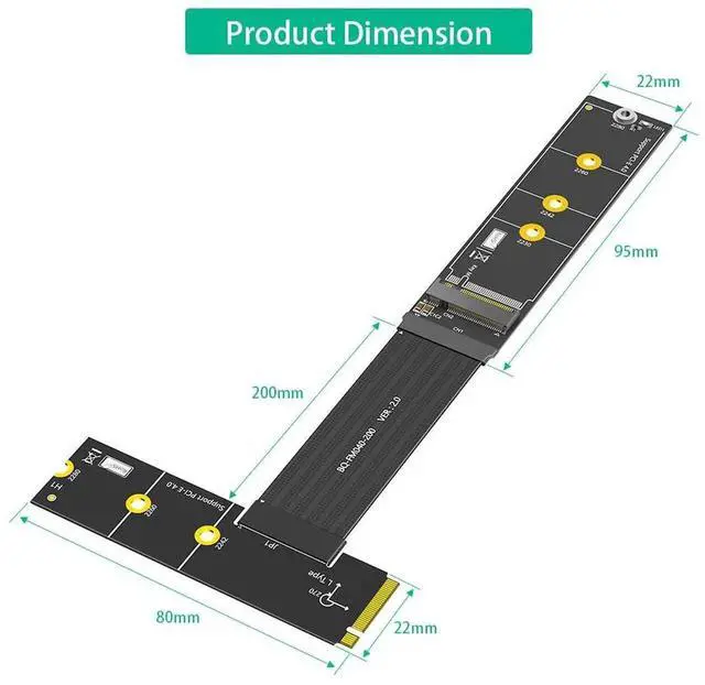 Alt view image 4 of 7 - Aomoproing  Upgrade Version 270 Degree NGFF M.2 M-Key NVME SSD Extension Cable(Length20cm)