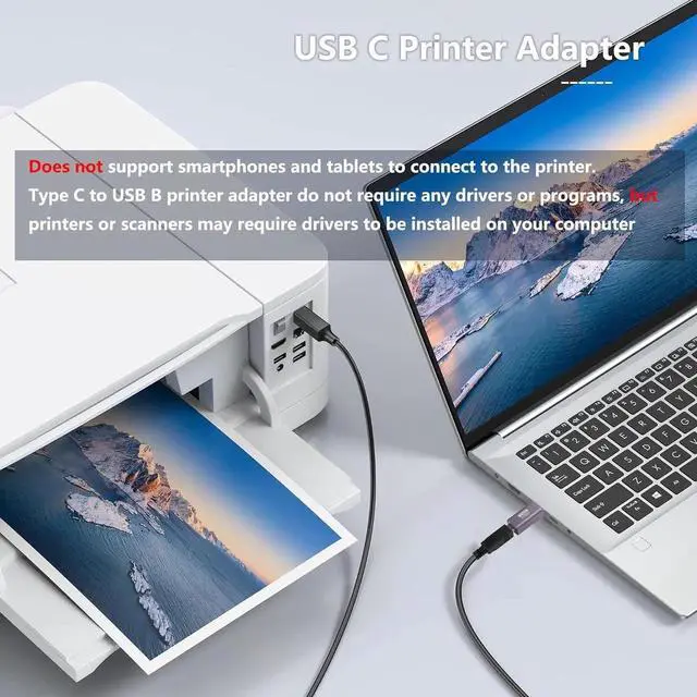 Alt view image 3 of 7 - Aomoproing 2 Pack USB C to USB B Adapter Type C to MIDI Convert Connector Type C Male to USB B Female Printer Adapter for Eectric Piano DAC,Synthesizer,DJ Controller,Keyboard,Printer (Straight)