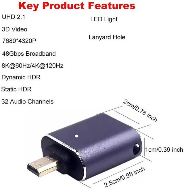 Alt view image 3 of 3 - AOMOPROING 8K@60Hz Micro HDMI 2.1 to HDMI 2.1 Adapter 2 Pack, 3D 48Gbps Bidirectional Converter, Male to Female Extender Connector Coupler for Xbox Switch HDTV PS5/4, Support 4K@120Hz Dynamic HDR