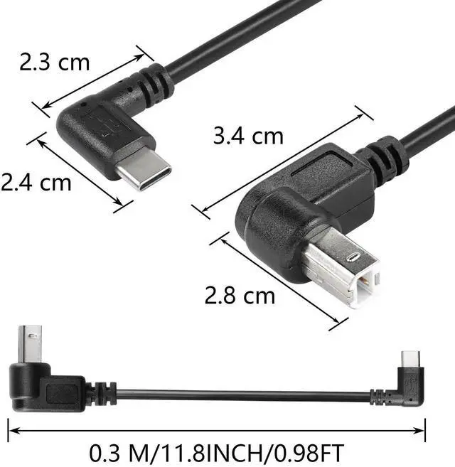 Alt view image 3 of 6 - Aomoproing 2 Pack 11.8 inch USB B to Type C Male Printer Cable, Right Angled, for Printer, MIDI Controller, Scanner, Digital Piano, DJ Controller Cable (UP+Down)
